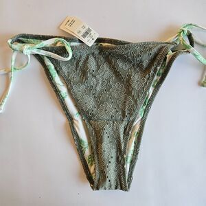 New Aerie L Cheekiest Olive Green Tie Side Swim Bottoms UPF 50 Eyelet Lace